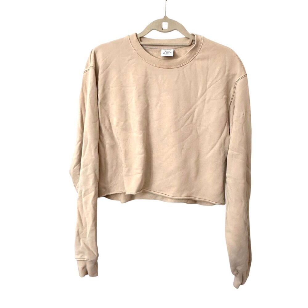 ARITZIA TNA Airy Fleece Boyfriend Cropped Sweatshirt Beige Medium
